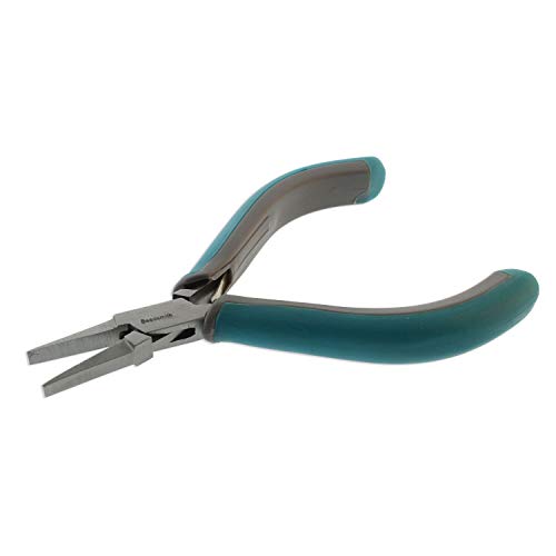 The Beadsmith Simply Modern Flat Nose Pliers, 4.5 inches (114mm) with polished steel head, PVC grip handles and double-leaf springs, tool for jewelry making - size: Flat Nose