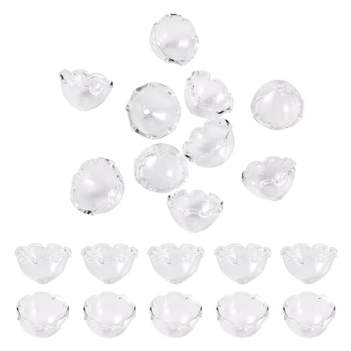 FASHEWELRY 10Pcs Glass Flower Beads Caps Clear Wind Bell Beads 21mm Glass Fishing Beads Jellyfish Beads for Wind Chimes Craft Jewelry Making - color: Clear