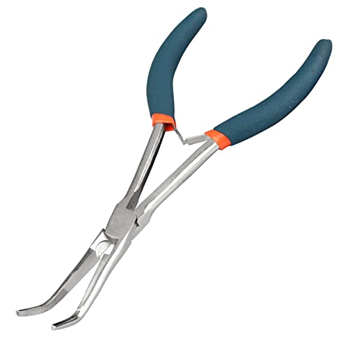 Long Reach Bent Needle Nose Pliers, 7 Inches, Serrated Jaws, PVC Handles, High Carbon Steel, Blue, Jewelry Making, Beading, Handicraft - style: Bent Needle Nose Pliers Serrated Jaws
