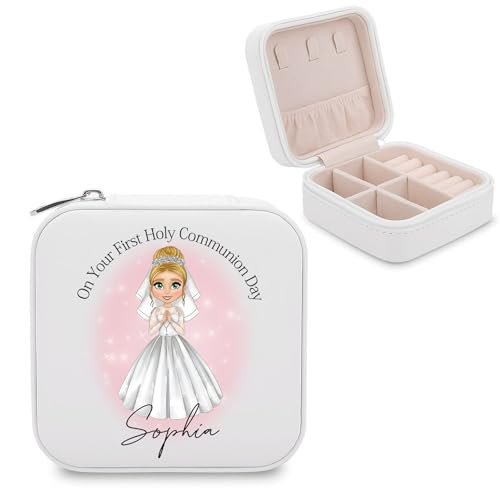 Personalized First Communion Gift for Girls – Custom Jewelry Box with Name & Date, Elegant Keepsake for First Holy Communion - color: Little Girl-2