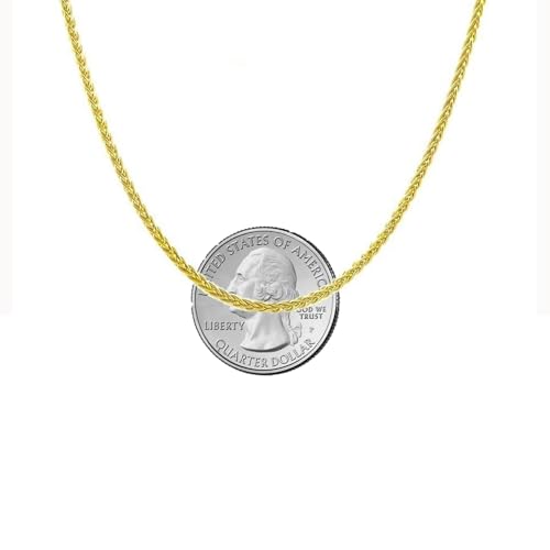 Savlano 925 Sterling Silver 1.8MM Square Wheat Fox Tail Spiga Chain Necklace - 18K Gold Plated Adjustable Bolo 14-24 Inches Chain for Women. Comes with a Gift Box - Made in Italy - style: Silver Yellow Gold Plated