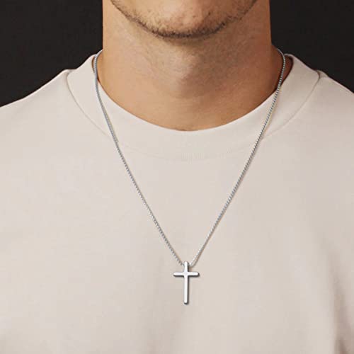 IEFSHINY Gifts for Men Boys - Stainless Steel Cross Pendant Chain Necklaces for Men, Mens 16-30 Inches Chain Gold Silver Black Cross Necklace Boys Jewelry Gifts - size: 24, style: Silver-cross pedant 0.7"*1.18"