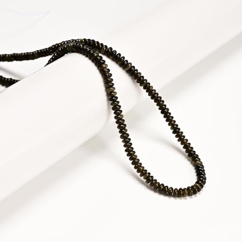 ICAI Beads Natural 2x4mm Rondelle Beads, Abacus Disk Stone Spacer Beads – Loose Natural Gemstone Beads for DIY Bracelet, Necklace, Jewelry Making (Golden Obsidian) - color: Golden Obsidian, size: 2x4