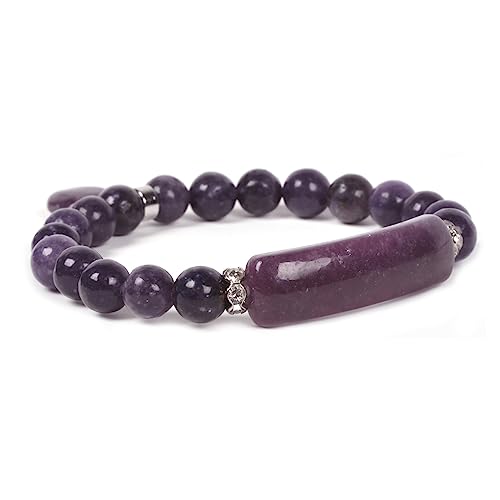 Justinstones Gem Semi Precious Gemstone Love Heart Charm Stretch Beaded Bracelet Unisex - color: Lepidolite Lithium Mica