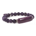 Justinstones Gem Semi Precious Gemstone Love Heart Charm Stretch Beaded Bracelet Unisex - color: Lepidolite Lithium Mica