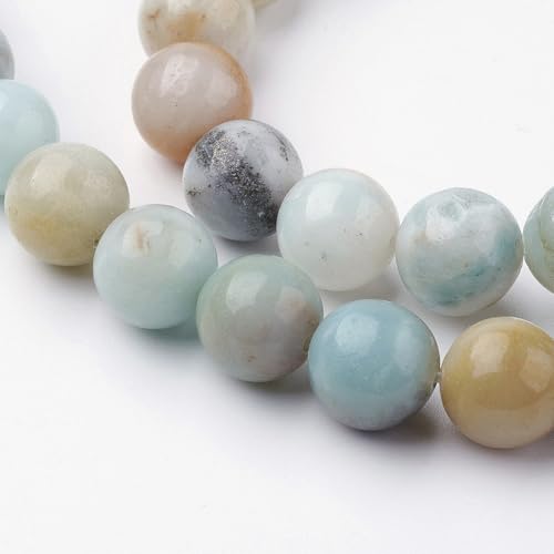 38Pcs Natural Flower Amazonite Beads 10mm Round Gemstone Beads Smooth Stone Loose Bead for DIY Bracelets Necklace Earrings Jewelry Making - color: Natural Flower Amazonite, size: 10mm