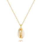 Natural Seashell Shell Scallop Pendant Choker Necklace Adjustable 18K Gold Plated Cable Chain Handmade Jewelry for Women Girls - style: Gold Seashell
