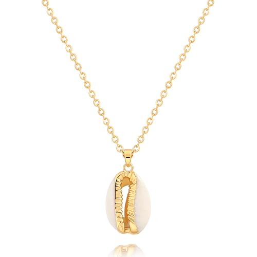 Natural Seashell Shell Scallop Pendant Choker Necklace Adjustable 18K Gold Plated Cable Chain Handmade Jewelry for Women Girls - style: Gold Seashell