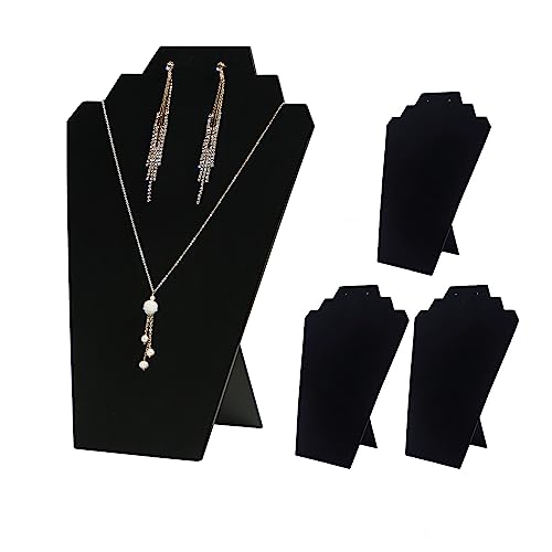 4Pcs/Set Necklace Display Stand for Selling, Earring Necklace Jewelry Set Easel Display Rack,Covered Soft Velvet with Cardboard Easel Necklace Display - color: Black Velvet, size: 4pcs Design 2