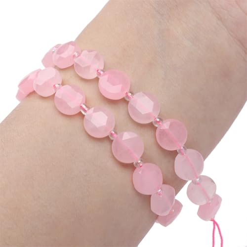 BEADIA Natural Faceted Rose Quartz Rondelle Disk Stone Beads 10x5mm 37cm for DIY Chain Jewelry Making - color: Rose Quartz