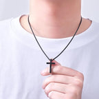 Fiusem Cross Necklace for Men, Silver/Gold/Black Mens Cross Necklaces with 2.5mm Cross Chain and Stainless Steel Cross Pendant, Box Chain 16-24 Inch, Jewelry Gift - size: 26.0 Inches, style: Small Black cross: 1.2" * 0.7"