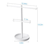 bodkar Necklace Holder Organizer Stand,2-Tier Sturdy Metal Jewelry Stand with Round Tray for Bracelet Bangles Holder Display,12.9" Tall for Long Necklace - color: White