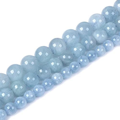 Natural Aquamarine 6mm Gemstone Round Loose Beads Strand for DIY Bracelet Necklace Jewelry Making Bead - color: Aquamarine, size: 6mm