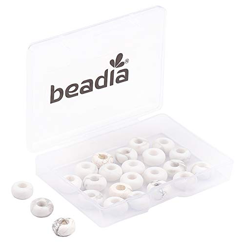BEADIA Natural White Howlite Rondelle Stone with Large Hole (4mm) Loose Semi Gemstone Beads for Jewelry Making 10mmx4mm 24pcs - color: White Howlite, size: 10mm x 4mm