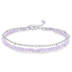 Peridot Stand Silver Gold Bracelets, Handmade Birthstone Stack Bracelet Crystal Gemstones Bead Chain Gift for Women, 8" - color: Silver-02-Feb Amethyst