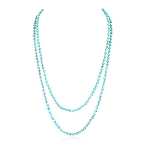 Bead Strand Versatile 60" Long Wrap Necklace - Handmade Knotted Multi Layer Sparkly Crystal, Semi Precious Natural Stone, Lava, Glass Faux Pearl - color: Natural Stone & Sparkly Bead Mix - Turquoise