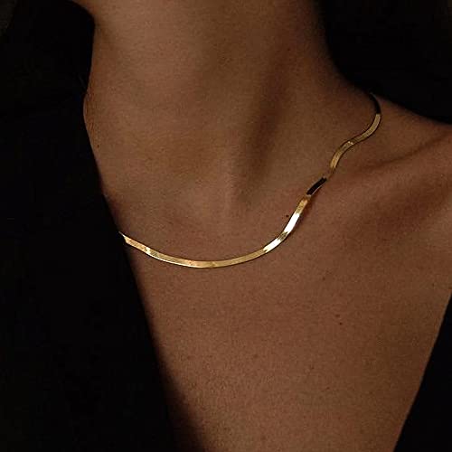 CHESKY Gold Necklace for Women-14K Plated/S925 sterling silver Snake Chain Necklace Dainty Simple Chunky Herringbone Necklace Gold Choker Necklaces Jewelry for Women Mothers Day Gifts for Mom - color: gold, style: 3mm 16.5 inch snake