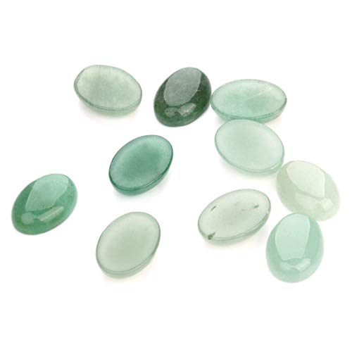 10pcs 10mmX14mm Oval Cabochons Stone Jewelry Round Flat-Back Design No Hole Beads Half Round Jade/Charms Amethyst/Blue Lapis Lazuli Cabochons for Jewelry Making (Green Aventurine Stone)