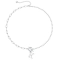 Yoosteel Pearl Initial Necklace for Women, Dainty Pearl Chain Choker Initial Necklaces for Women Toggle Clasp Paperclip Link Chain Necklace Jewelry Gifts - color: Silver, style: K