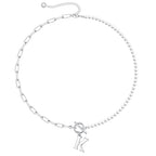 Yoosteel Pearl Initial Necklace for Women, Dainty Pearl Chain Choker Initial Necklaces for Women Toggle Clasp Paperclip Link Chain Necklace Jewelry Gifts - color: Silver, style: K