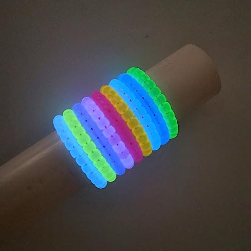 Looconi 1000pcs Pony Beads Multicolor Glow in The Dark and Rainbow Elastic String Mixed Colors 6x9mm Acrylic Beads for Jewelry Making - color: Glow+Line
