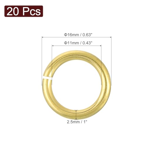 uxcell 20Pcs Open Jump Rings, 16mm/0.63" OD Brass Jump Ring Connectors 2.5mm Thick O Rings for Necklaces Bracelet Jewelry Making Keychain DIY Craft, Gold Tone - size: 16mmx2.5mm