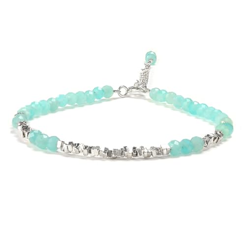 Natural Crystal Cut Bead Bracelet, 925 Silver Faceted Gemstone Jewelry for Women, Handmade Chakra Design Gift for Birthday Christmas Daily Wear - color: Blue Amazonite