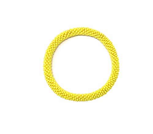Wigspedia Crochet Glass Seed Bead Nepal Boho Bracelet - Single Piece Solid - color: Yellow solid