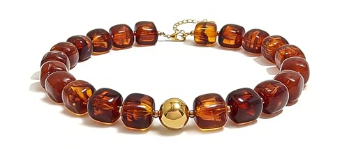 Colorful Beaded Choker Necklace for Women Boho Large Square Acrylic Beaded Necklace Adjustable Surfer Beach Strand Necklces Summer Jewelry Accessories - color: Brown