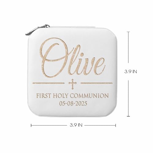 Personalized First Communion Gift for Girls – Custom Jewelry Box with Name & Date, Elegant Keepsake for First Holy Communion - color: Golden Cross