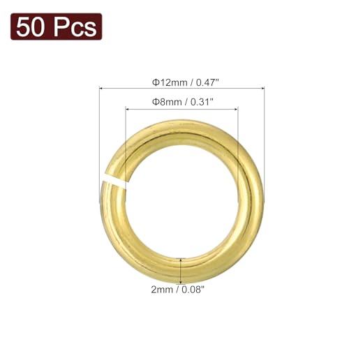 uxcell 50Pcs Open Jump Rings, 12mm/0.47" OD Brass Jump Ring Connectors 2mm Thick O Rings for Necklaces Bracelet Jewelry Making Keychain DIY Craft, Gold Tone - size: 12mmx2mm