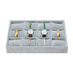 Jewelry Watch Tray, Grey Velvet Watch Jewelry Organizer 12 Grid, Stackable Watch Bracelet Bangle Display Holder, Adjustable Pillows, for Man Woman Show Birthday - color: Grey