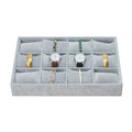 Jewelry Watch Tray, Grey Velvet Watch Jewelry Organizer 12 Grid, Stackable Watch Bracelet Bangle Display Holder, Adjustable Pillows, for Man Woman Show Birthday - color: Grey