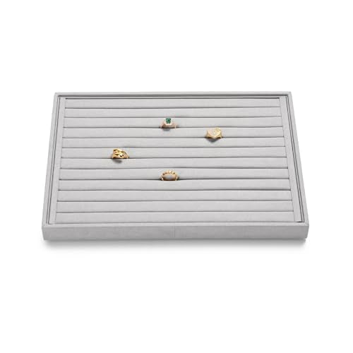 Papte 11 Slots Microfiber Jewelry Tray Ring Earring Display Tray Jewelry Drawer Organizer Ring Earring Holder Storage (Gray) - color: Grey, size: 11 Slot