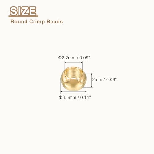 uxcell 200Pcs Round Crimp Beads, 3.5mm Metal Spacer Loose Beads Metal Clamp Ends Tiny Stoppers Bead for Bracelet Jewelry Making Craft DIY, Light Gold - color: Light Gold, size: 3.5mm