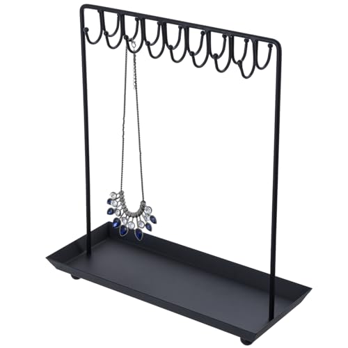 MyGift Black Metal Jewelry Stand for Women Jewelry Organizer Stand for Necklaces with 20 Hooks and Ring Tray Sturdy Necklace Pole - color: Black