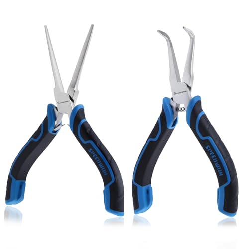 SPEEDWOX 2PCS Mini Needle Nose Pliers with Smooth Jaw & Bent Needle Nose Pliers with Serrated Jaw for Jewelry Making Needles Remover Plier Fishing Plyers - style: 2PCS Needle Nose Pliers Set
