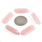 Rose Quartz 32mm Natural Gemstone Hexagonal Wand Jewelry Making Crystal Pointed Chakra Reiki Healing Beads 2mm Hole Drilled(Pack of 10) - color: Rose Quartz