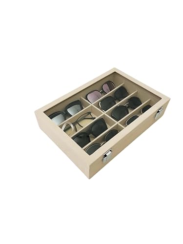 Large Beige Premium Quality Velvet Jewelry Display Box Tray Stackable Practical Trade Show Home Store Eyewear Tray with Glass Lid - color: Eyewear Tray with Lid