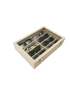 Large Beige Premium Quality Velvet Jewelry Display Box Tray Stackable Practical Trade Show Home Store Eyewear Tray with Glass Lid - color: Eyewear Tray with Lid