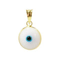 MIZZE Made for Luck Gold Plated 925 Sterling Silver 10 MM Round Glass Evil Eye Charm Pendant - 7 Colors to Choose from - color: White