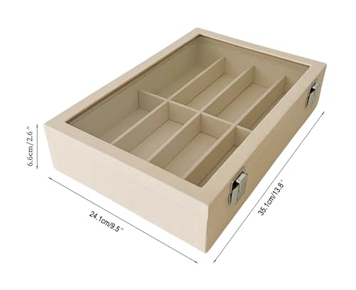 Large Beige Premium Quality Velvet Jewelry Display Box Tray Stackable Practical Trade Show Home Store Eyewear Tray with Glass Lid - color: Eyewear Tray with Lid