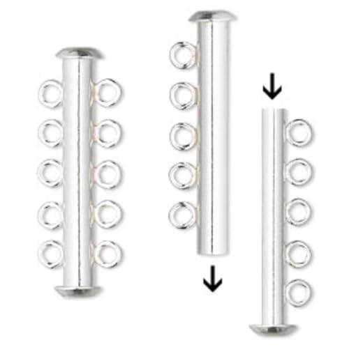 1pc Adabele Authentic 925 Sterling Silver 5 Strands Multi-Strand Slide Lock Tube Clasp Set 30mm Hypoallergenic Nickel Free for DIY Layering Jewelry Making SS189 - color: Sterling Silver, size: 5-Strand Clasp -1pc