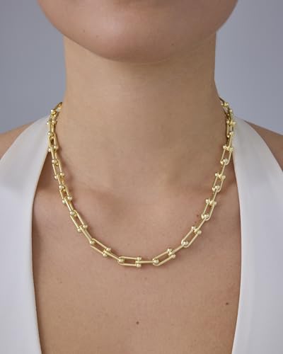 PAVOI 14K Gold Plated Chunky Chain Choker Necklaces for Women | Gold Statement Graduated Link Chain Necklace | Bold Oval Link Barbell Links Paperclip Chains - style: U-Shaped