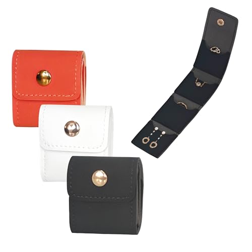 Mini Travel Jewelry Bag Jewelry Roll for Necklaces Earrings Rings Foldable Jewelry Organizer with Buckle Jewelry Storage Organizer - color: Black + Orange + White