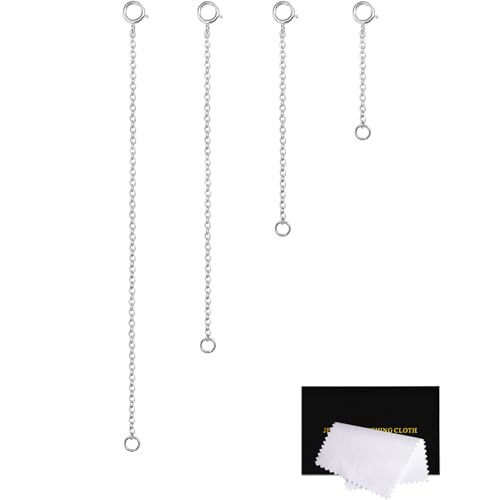 925 Sterling Silver Necklace Extender Silver Chain Extenders for Necklaces Bracelet Anklet Jewelry Extension for Women, 4 Piece Set (1, 2, 3, 4 Inches) - color: Silver, size: 1 2 3 4 inch