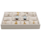 Jewelry Watch Tray, Beige Velvet Watch Jewelry Organizer 12 Grid, Stackable Watch Bracelet Bangle Display Holder, Adjustable Pillows, for Man Woman Show Birthday - color: Beige