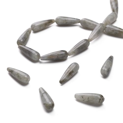 BEADIA Natural Spectrolite Teardrop Stone Beads 10x30mm 12pcs Dangle Earring Charm for DIY Jewelry Making - color: Spectrolite
