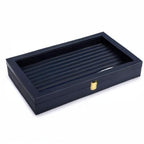 Oirlv Premium Blue Leather Rings Earrings Organizer Tray with Clear Lid Jewelry Display Box with Acrylic Lid Stackable Jewelry Box Drawer Inserts - color: Blue, size: 10 Slot