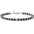Ganbatte Handmade Beaded Bracelet, Natural Stone and Silver Stainless Steel, Boho Style Women's Jewelry - color: Obsidian/Black Ice